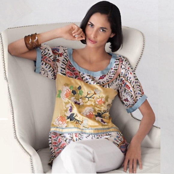 Johnny Was Mystic Floral Paisley Tunic Short‎ Sleeve Top Blouse Medium - Picture 6 of 9